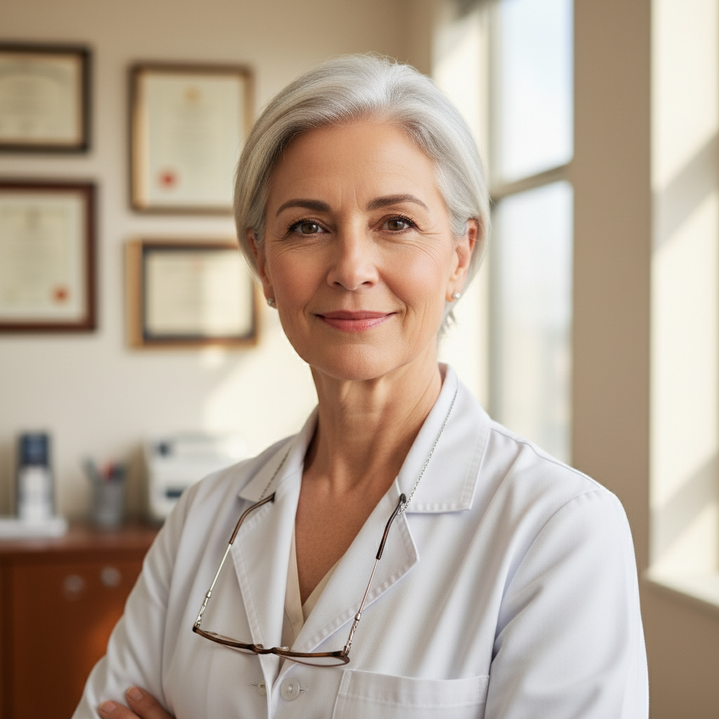 Senior physician professional portrait for hospital credential badge